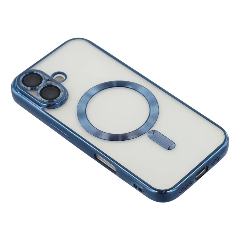 For iPhone 17 Magnetic Case CD Veins Glass Lens Guard TPU Phone Back Cover - Blue