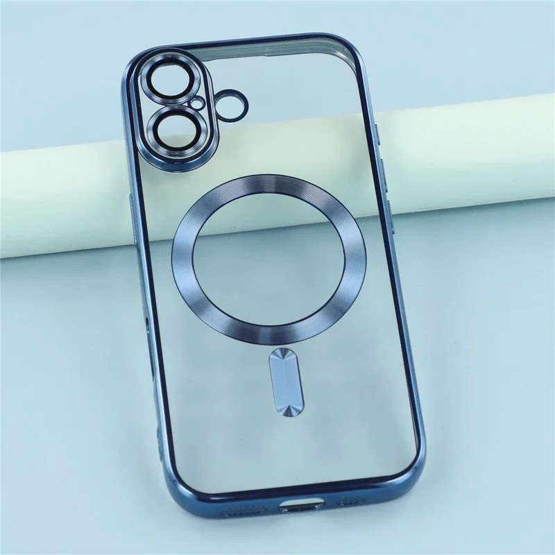 For iPhone 17 Magnetic Case CD Veins Glass Lens Guard TPU Phone Back Cover - Blue