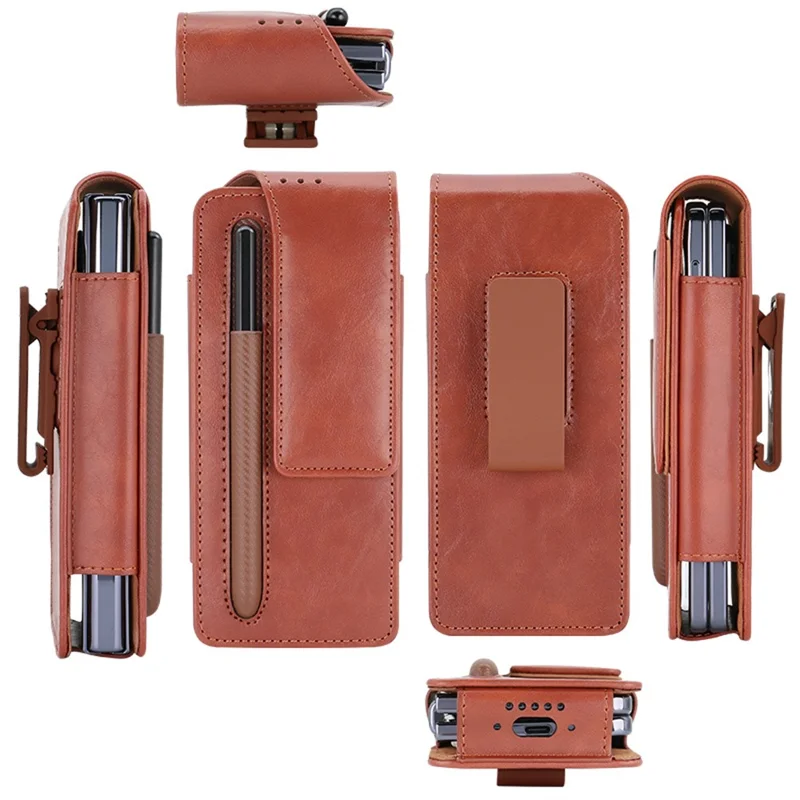 Für Samsung Galaxy Z Fold7 5G / Fold6 5G / Fold5 5G Handytasche im Retro Vintage Stil Universal Flip Handy Schutzhülle - Braun