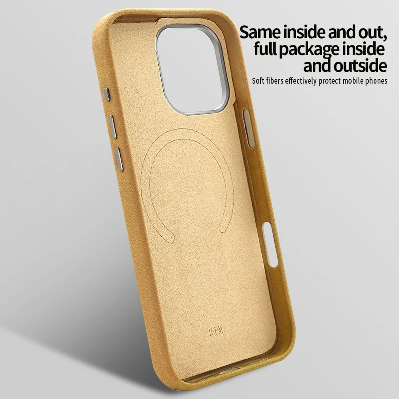 Für iPhone 16 Pro Max Magnetische Hülle mit Ständer Retro Jeans Textur PU + PC Handyhülle - Hellbraun