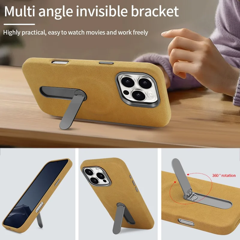 Für iPhone 16 Pro Max Magnetische Hülle mit Ständer Retro Jeans Textur PU + PC Handyhülle - Hellbraun