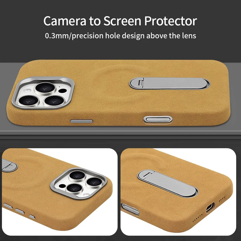 Für iPhone 16 Pro Max Magnetische Hülle mit Ständer Retro Jeans Textur PU + PC Handyhülle - Hellbraun
