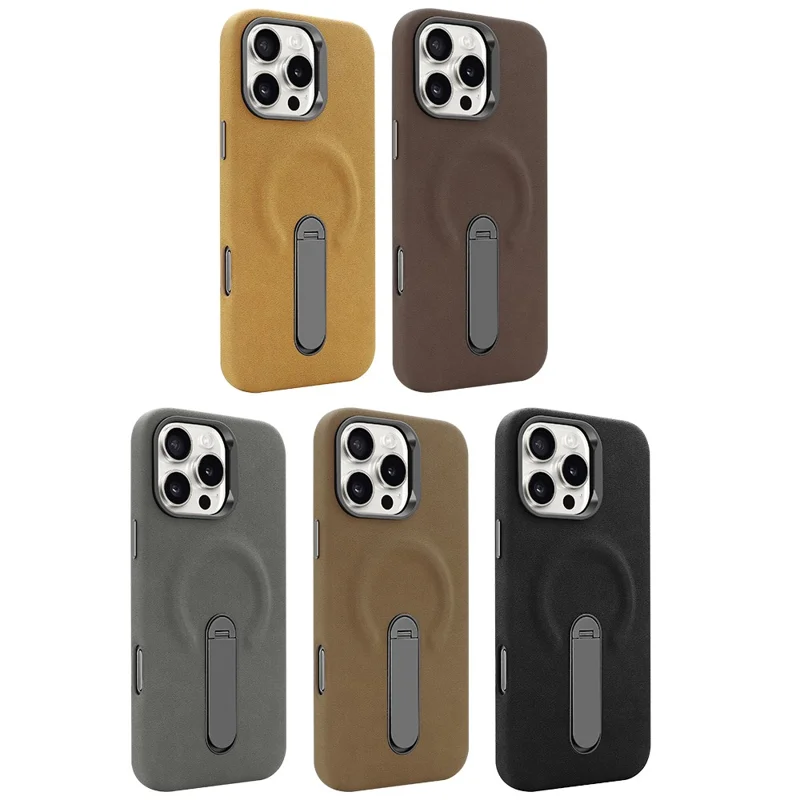 Für iPhone 16 Pro Max Magnetische Hülle mit Ständer Retro Jeans Textur PU + PC Handyhülle - Hellbraun