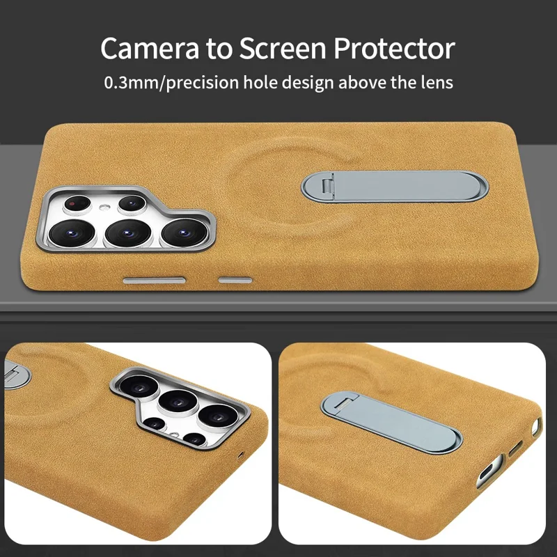 Cover per Samsung Galaxy S25 Ultra con Custodia Magnetica e Supporto, Texture Jeans Retrò in PU + PC - Nero