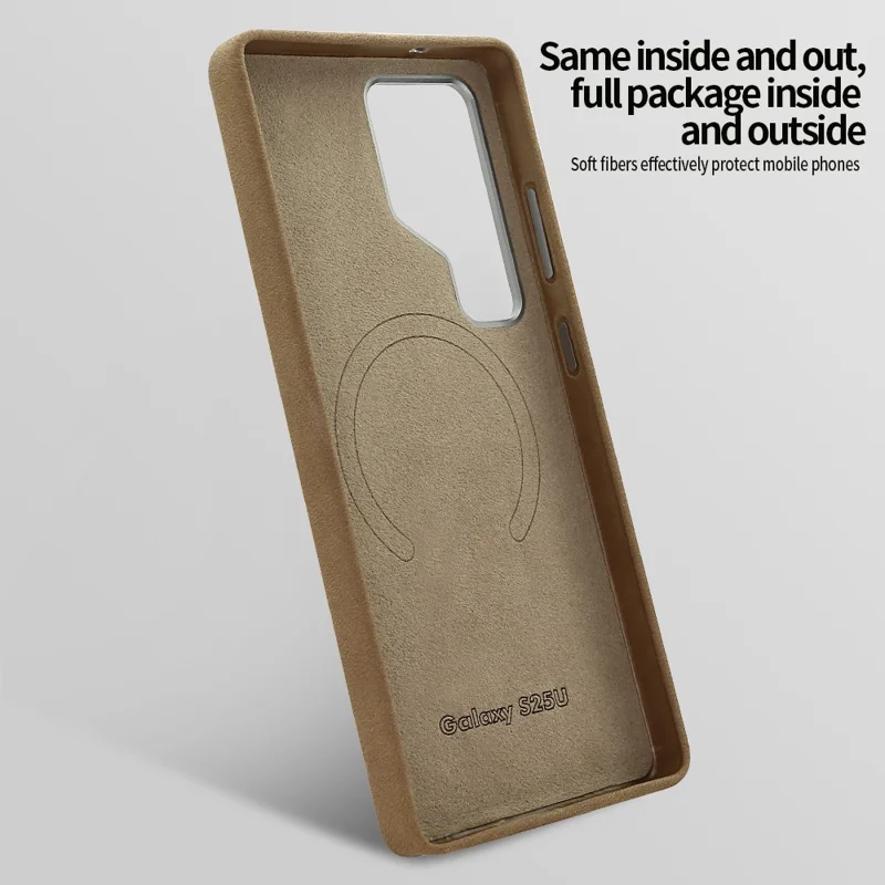 For Samsung Galaxy S24 Ultra Magnetic Case with Kickstand Retro Jeans Texture PU + PC Phone Cover - Light Brown