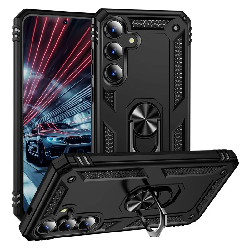 Für Samsung Galaxy S25 FE Hülle PC + TPU Handyhülle mit Ständer - Schwarz