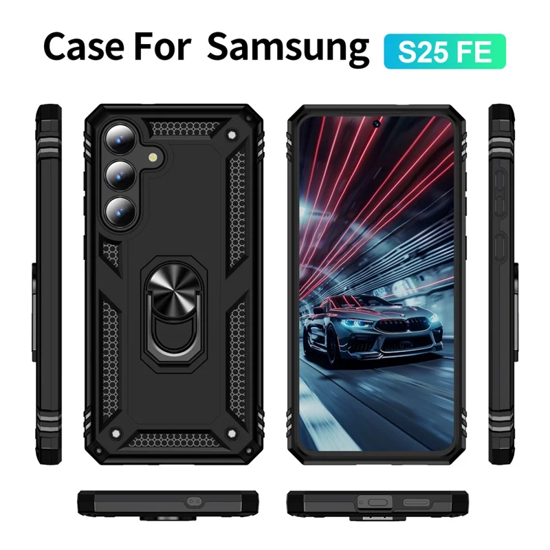 Für Samsung Galaxy S25 FE Hülle PC + TPU Handyhülle mit Ständer - Schwarz