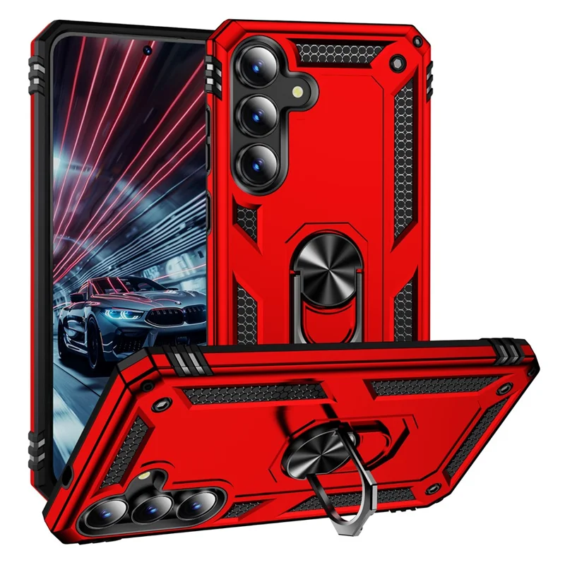 For Samsung Galaxy S25 FE Case PC + TPU Phone Cover with Kickstand - Red