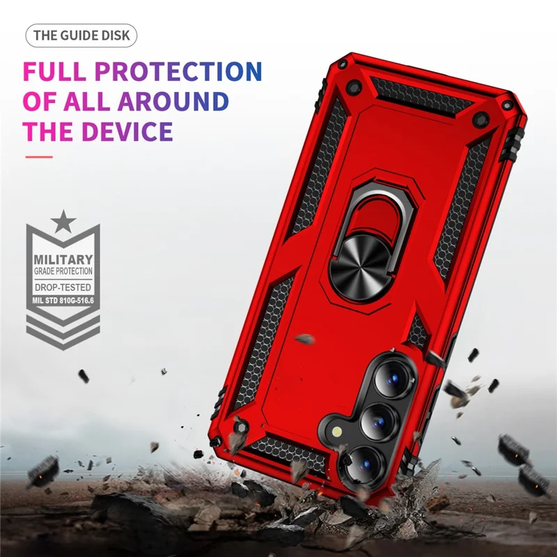 For Samsung Galaxy S25 FE Case PC + TPU Phone Cover with Kickstand - Red