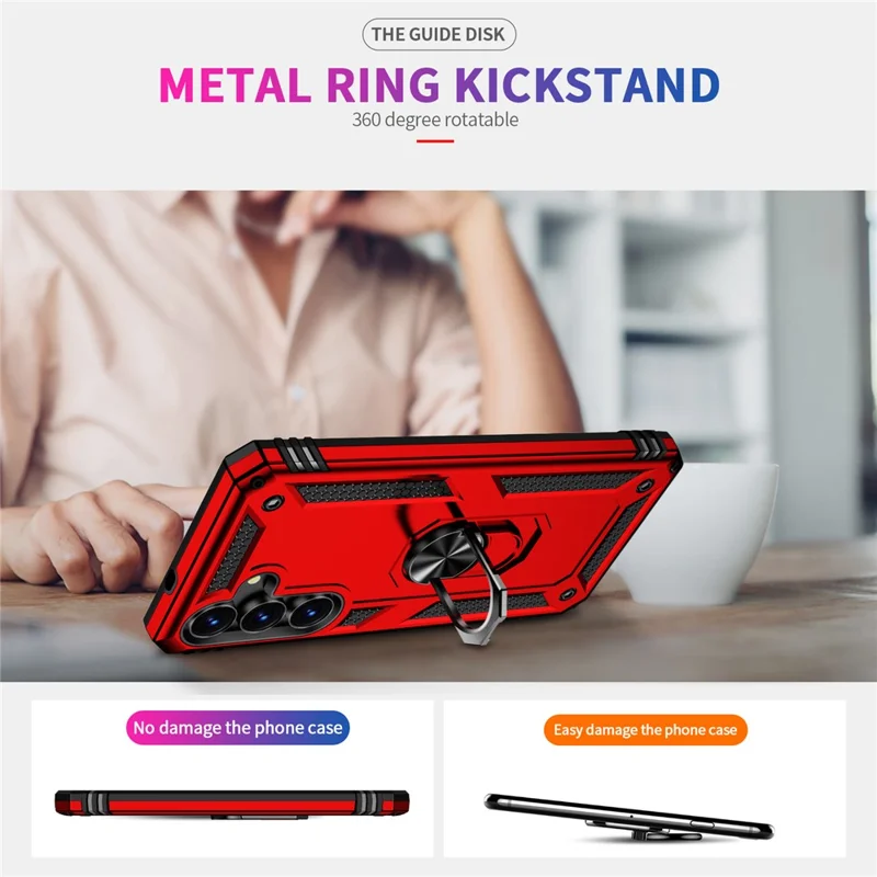 For Samsung Galaxy S25 FE Case PC + TPU Phone Cover with Kickstand - Red