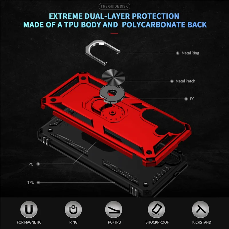 For Samsung Galaxy S25 FE Case PC + TPU Phone Cover with Kickstand - Red