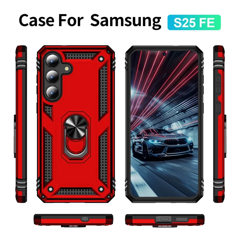 For Samsung Galaxy S25 FE Case PC + TPU Phone Cover with Kickstand - Red