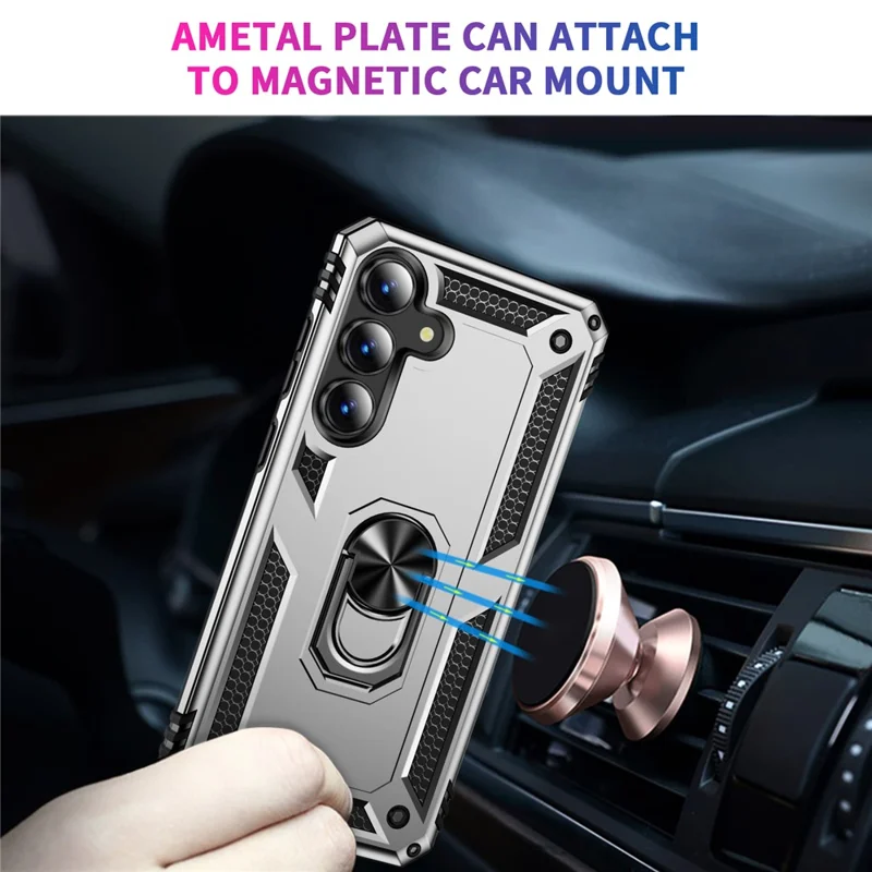 For Samsung Galaxy S25 FE Case PC + TPU Phone Cover with Kickstand - Silver