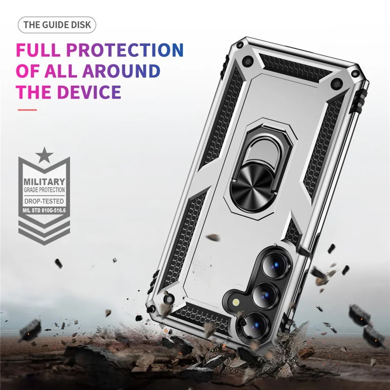 For Samsung Galaxy S25 FE Case PC + TPU Phone Cover with Kickstand - Silver