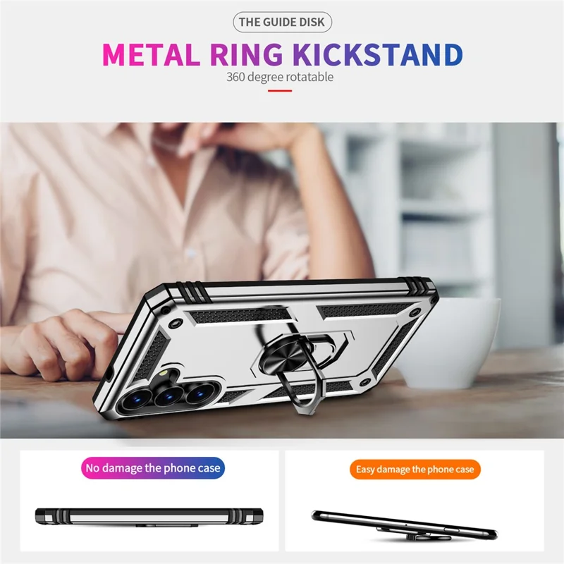 For Samsung Galaxy S25 FE Case PC + TPU Phone Cover with Kickstand - Silver