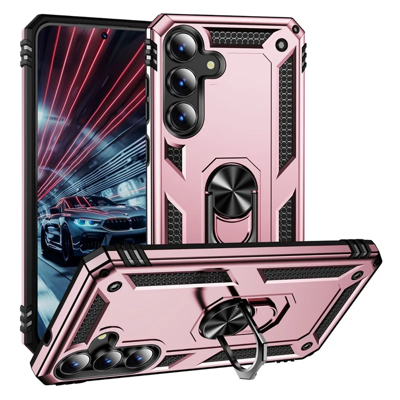 For Samsung Galaxy S25 FE Case PC + TPU Phone Cover with Kickstand - Rose Gold