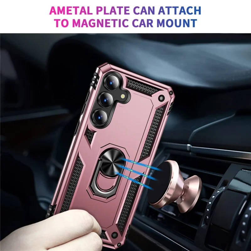 For Samsung Galaxy S25 FE Case PC + TPU Phone Cover with Kickstand - Rose Gold