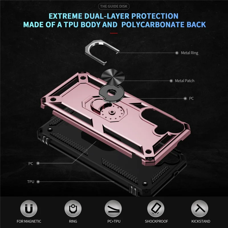 For Samsung Galaxy S25 FE Case PC + TPU Phone Cover with Kickstand - Rose Gold