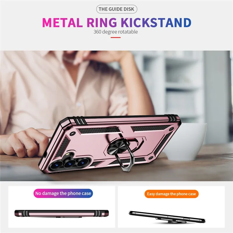 For Samsung Galaxy S25 FE Case PC + TPU Phone Cover with Kickstand - Rose Gold