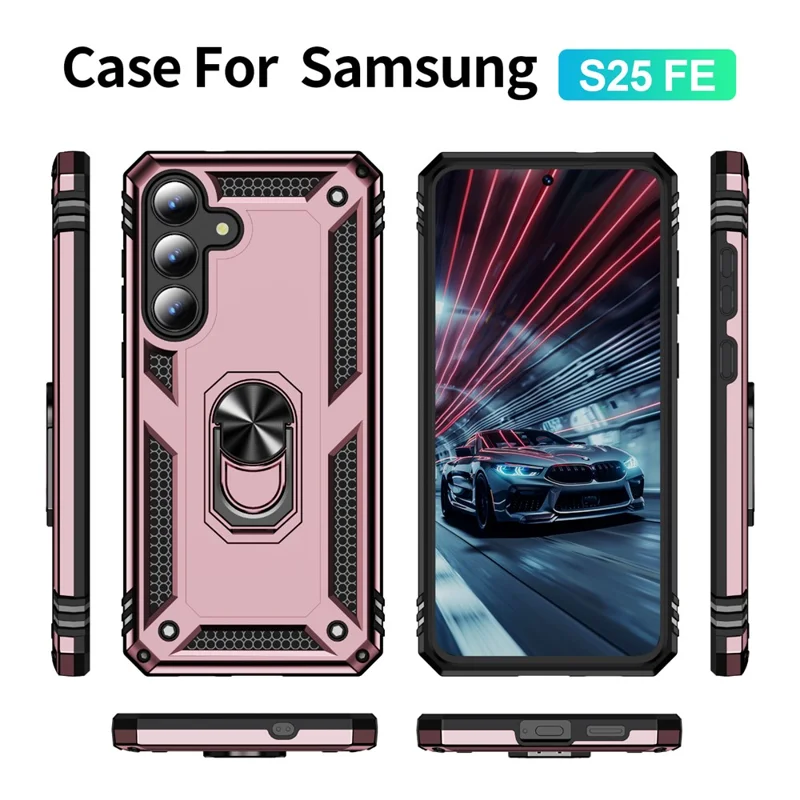 For Samsung Galaxy S25 FE Case PC + TPU Phone Cover with Kickstand - Rose Gold