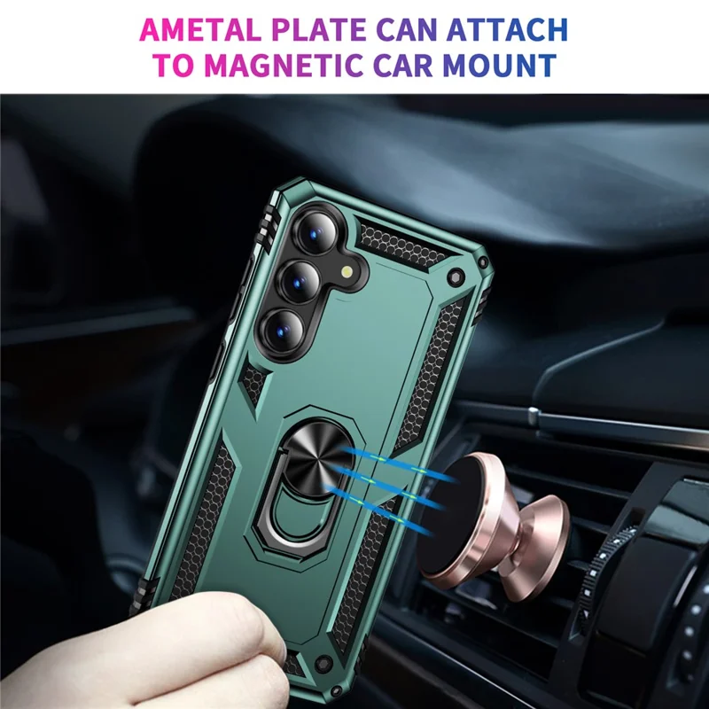 For Samsung Galaxy S25 FE Case PC + TPU Phone Cover with Kickstand - Blackish Green