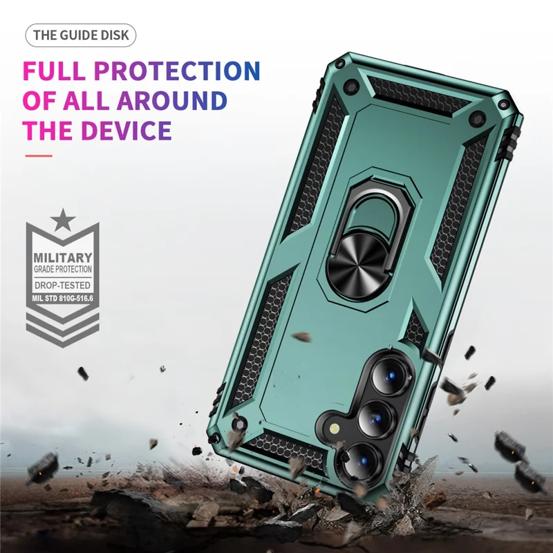 For Samsung Galaxy S25 FE Case PC + TPU Phone Cover with Kickstand - Blackish Green