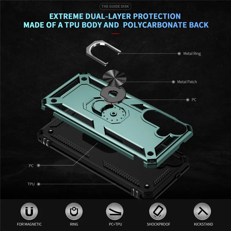 For Samsung Galaxy S25 FE Case PC + TPU Phone Cover with Kickstand - Blackish Green