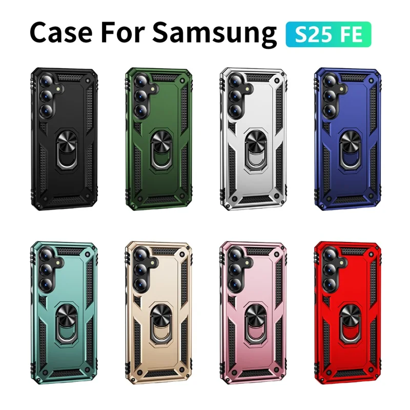 For Samsung Galaxy S25 FE Case PC + TPU Phone Cover with Kickstand - Blackish Green