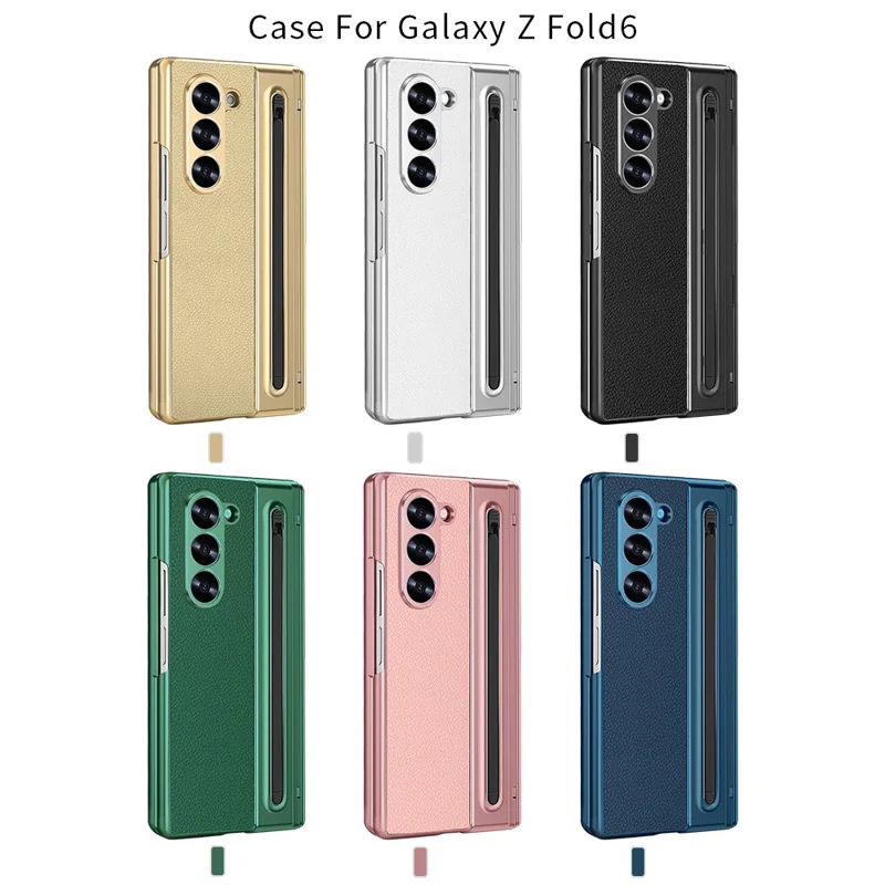 Für Samsung Galaxy Z Fold6 5G Hülle PU + PC + Gehärtetes Glas Handyhülle mit Stylus - Schwarz