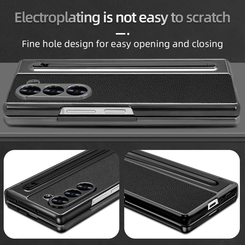 Für Samsung Galaxy Z Fold6 5G Hülle PU + PC + Gehärtetes Glas Handyhülle mit Stylus - Schwarz