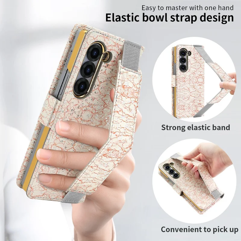 Cover a portafoglio per Samsung Galaxy Z Fold6 5G con blocco RFID, in PU + PC + Vetro temperato, con cinturino da polso - Rosa