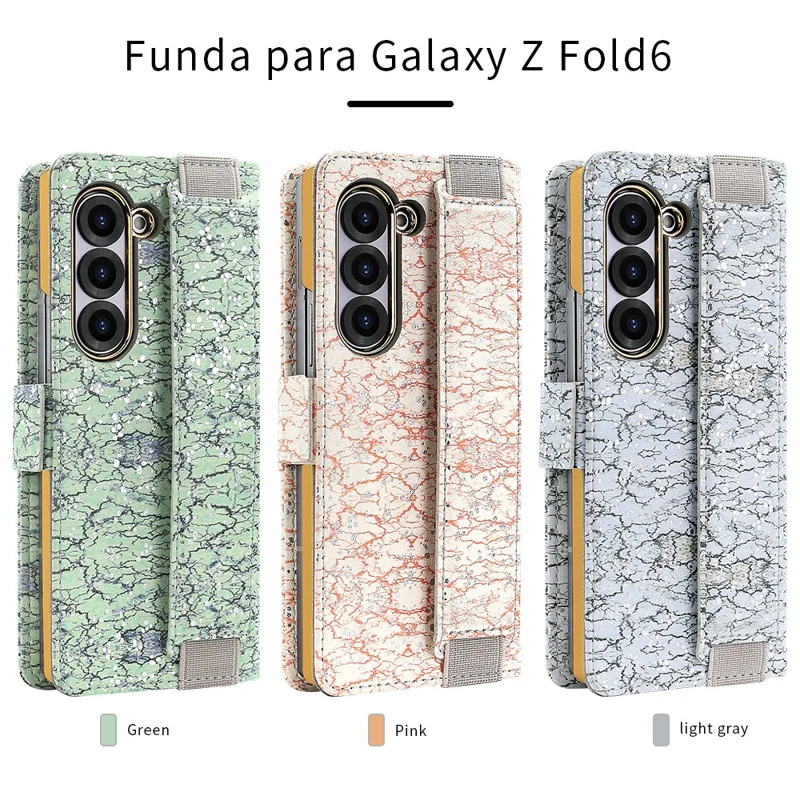 For Samsung Galaxy Z Fold6 5G Wallet Case RFID Blocking PU + PC + Tempered Glass Phone Cover with Wrist Strap - Green