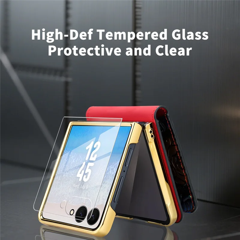 Cover per Samsung Galaxy Z Flip7 5G con Supporto e Motivo Floreale - Custodia in Pelle+PC con Pellicola Posteriore - Nero