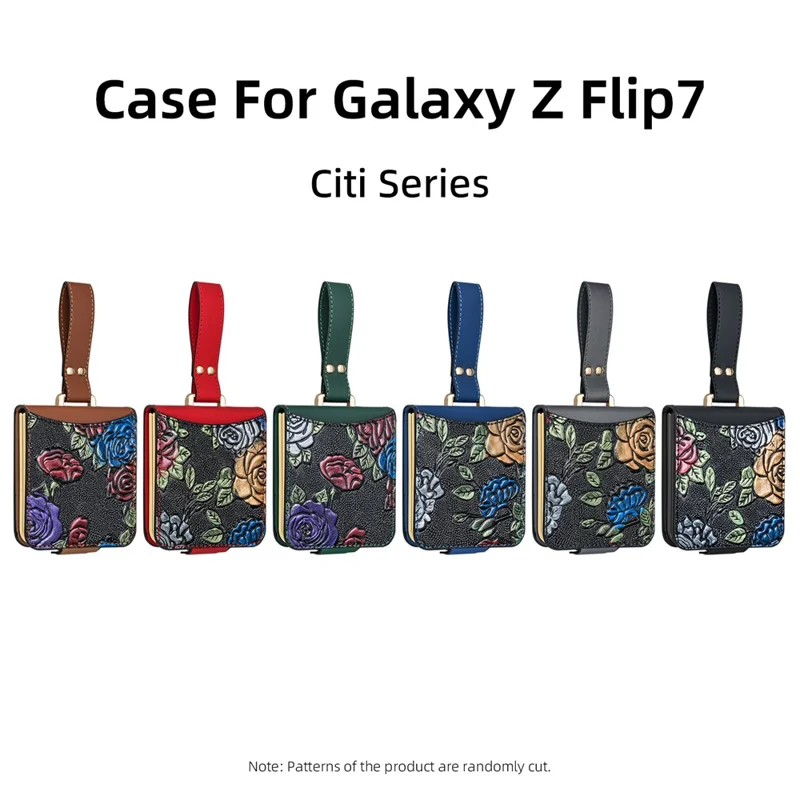 Cover per Samsung Galaxy Z Flip7 5G con Supporto e Motivo Floreale - Custodia in Pelle+PC con Pellicola Posteriore - Nero