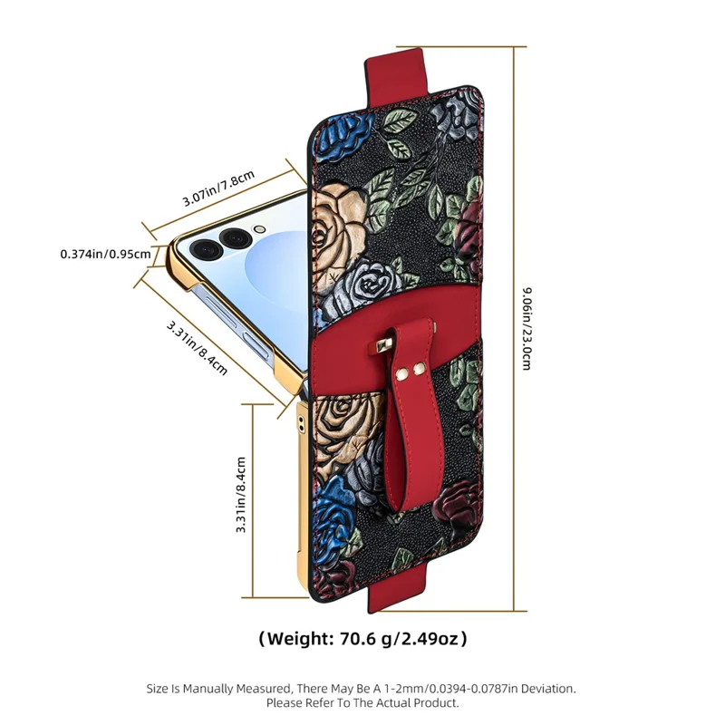 Cover per Samsung Galaxy Z Flip7 5G con Supporto e Motivo Floreale - Custodia in Pelle+PC con Pellicola Posteriore - Nero