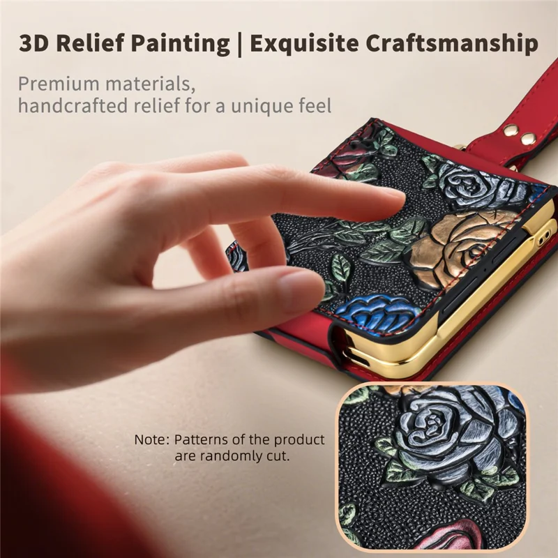 Cover per Samsung Galaxy Z Flip7 5G con Supporto e Motivo Floreale - Custodia in Pelle+PC con Pellicola Posteriore - Nero
