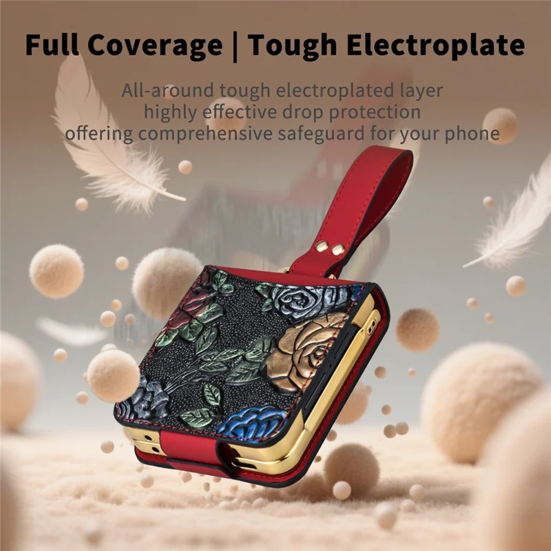 Cover per Samsung Galaxy Z Flip7 5G con Supporto e Motivo Floreale - Custodia in Pelle+PC con Pellicola Posteriore - Nero