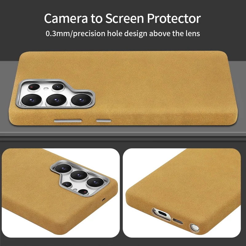 Custodia Magnetica per Samsung Galaxy S24 Ultra Stile Jeans Retrò in PU + PC - Marrone Chiaro