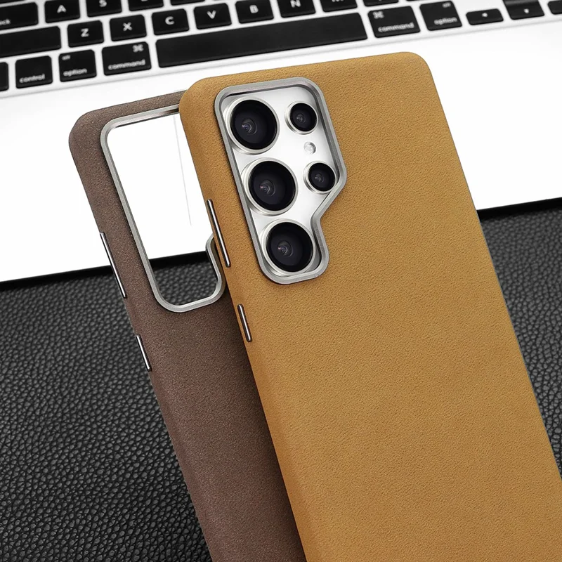 Custodia Magnetica per Samsung Galaxy S24 Ultra Stile Jeans Retrò in PU + PC - Marrone Chiaro