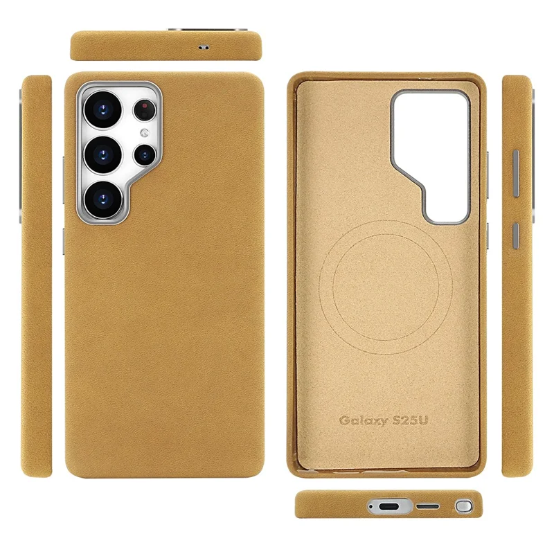 Custodia Magnetica per Samsung Galaxy S24 Ultra Stile Jeans Retrò in PU + PC - Marrone Chiaro