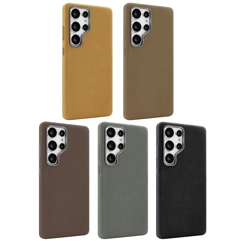 Custodia Magnetica per Samsung Galaxy S24 Ultra Stile Jeans Retrò in PU + PC - Marrone Chiaro