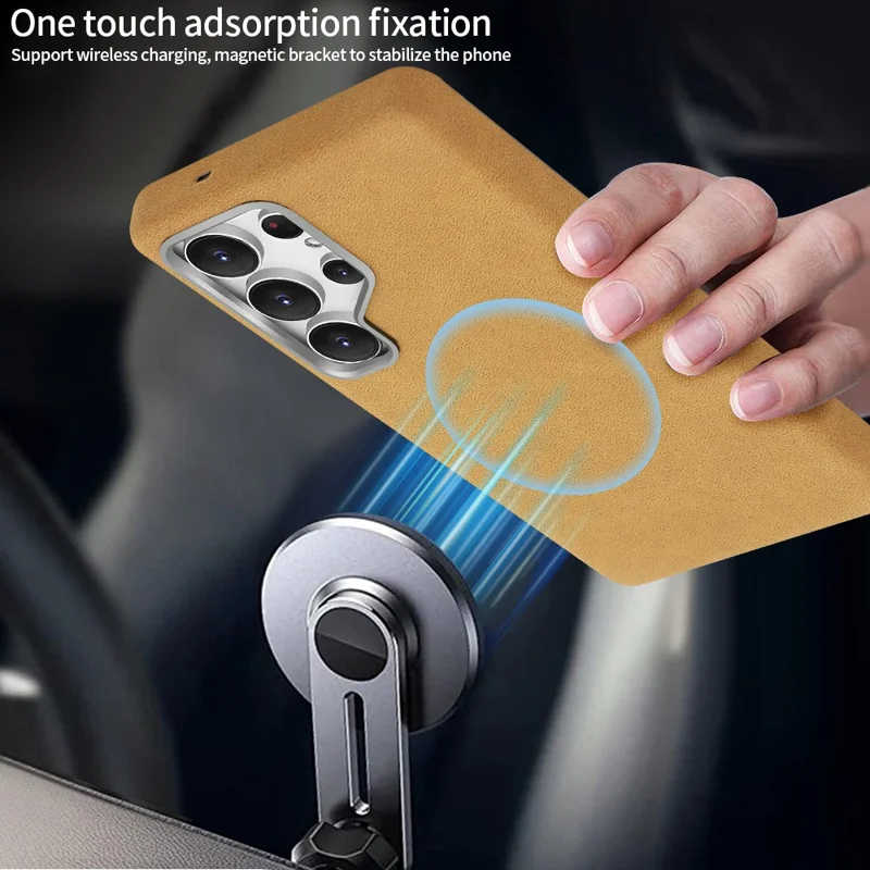 Pour Samsung Galaxy S25 Ultra Étui Magnétique Rétro Texture Jean PU + PC Housse de Téléphone - Café