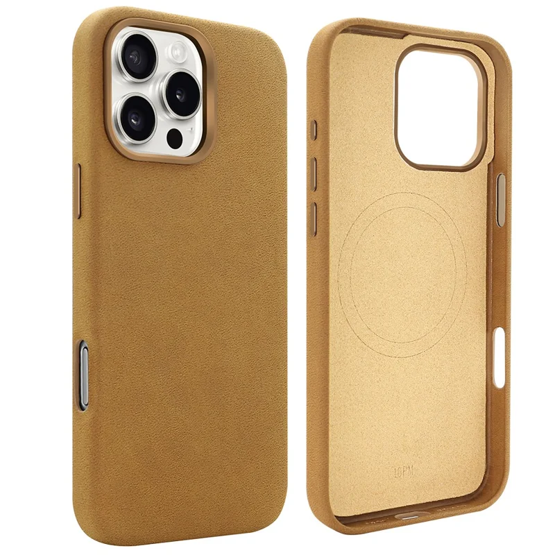 Für iPhone 16 Pro Magnetische Hülle Retro Jeans Textur PU + PC Handyhülle - Hellbraun