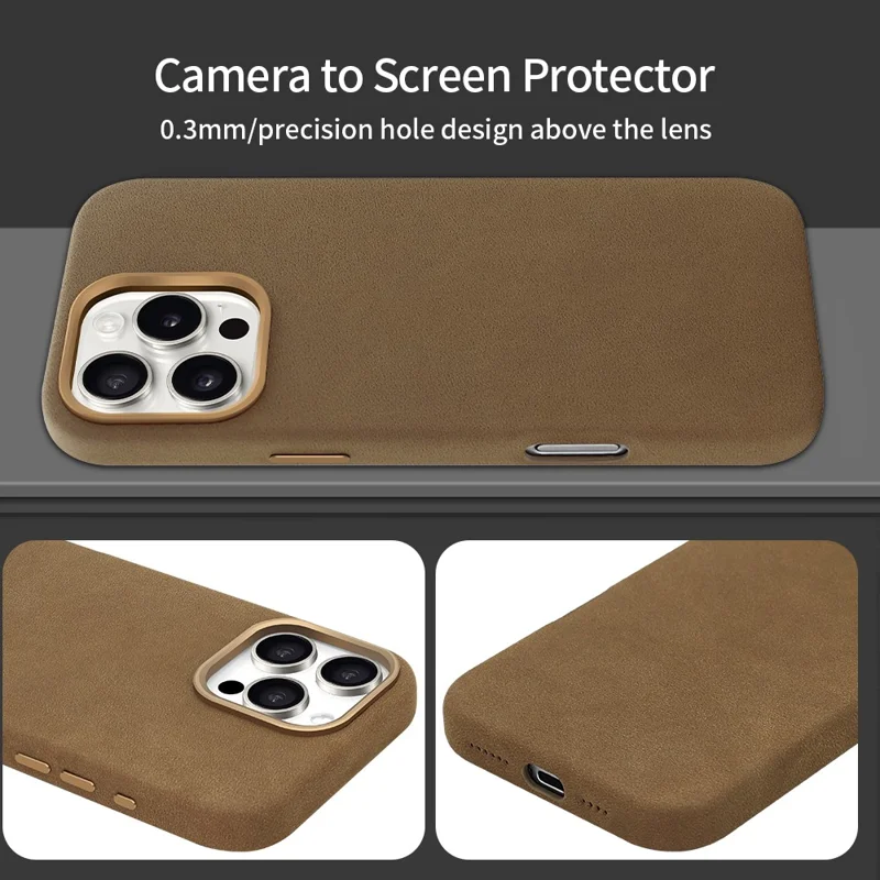 Für iPhone 16 Pro Magnetische Hülle Retro Jeans Textur PU + PC Handyhülle - Hellbraun