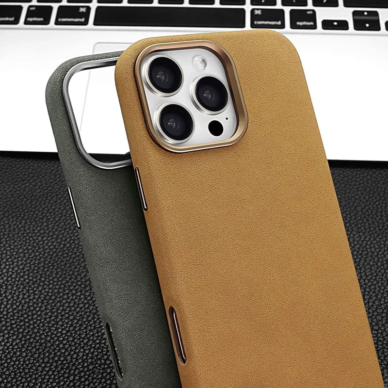 Für iPhone 16 Pro Magnetische Hülle Retro Jeans Textur PU + PC Handyhülle - Hellbraun
