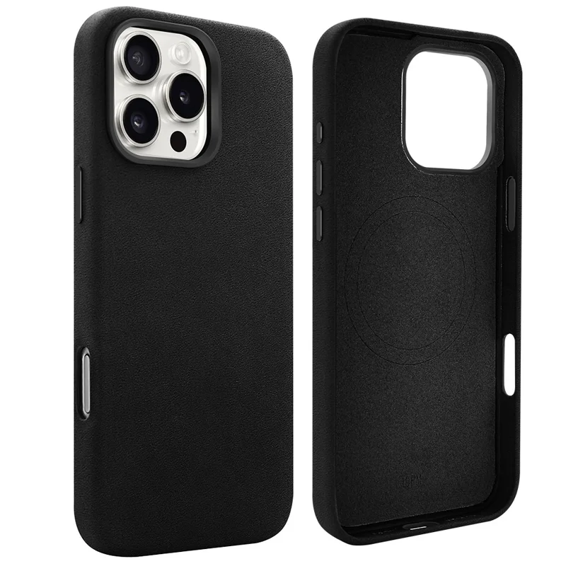 Für iPhone 16 Pro Max Magnetische Hülle Retro Jeans Textur PU + PC Handyhülle - Schwarz