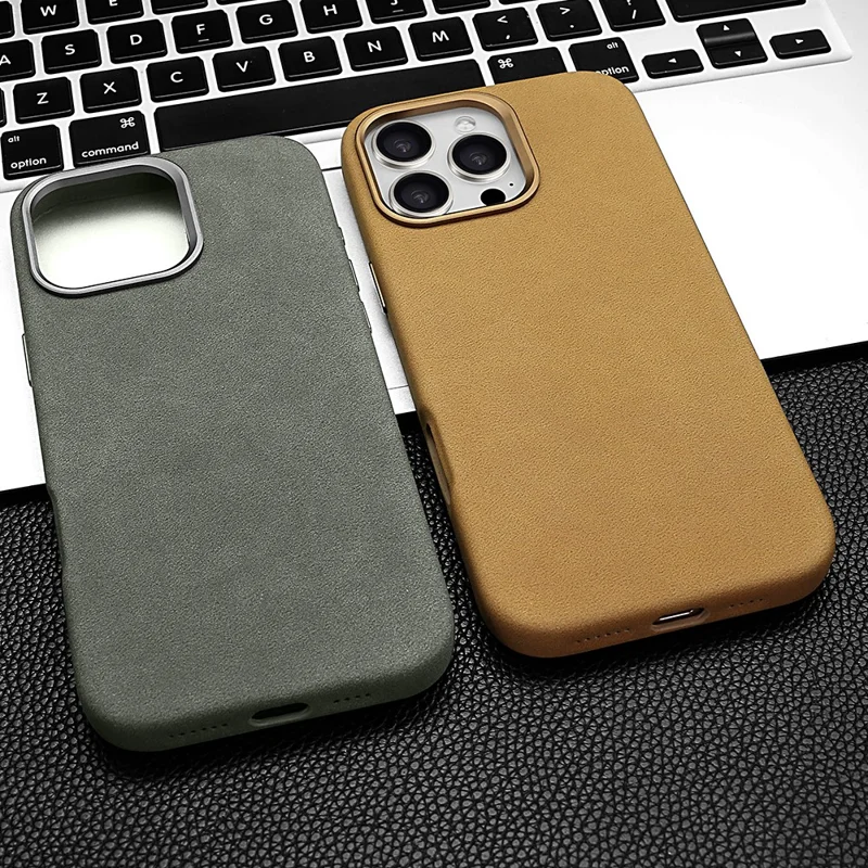 For iPhone 16 Pro Max Magnetic Case Retro Jeans Texture PU + PC Phone Cover - Dark Grey