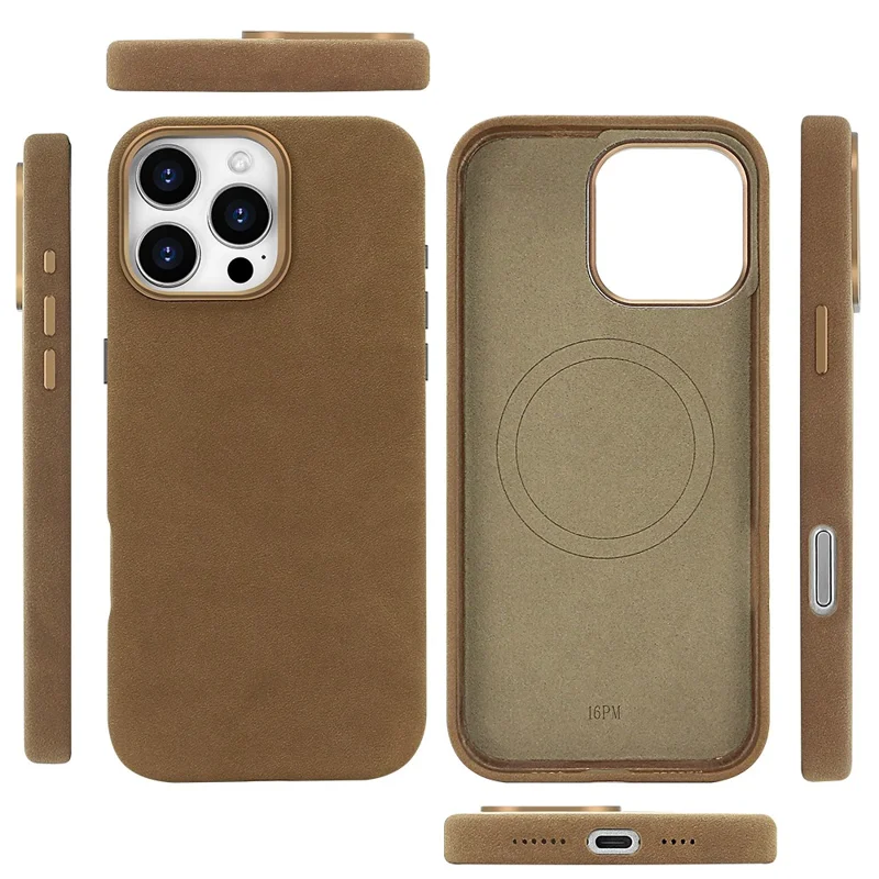 For iPhone 16 Pro Max Magnetic Case Retro Jeans Texture PU + PC Phone Cover - Dark Grey