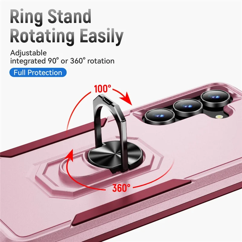 For Samsung Galaxy S25 FE Case Military Grade Ring Kickstand PC + TPU Phone Cover - Pink + Rose