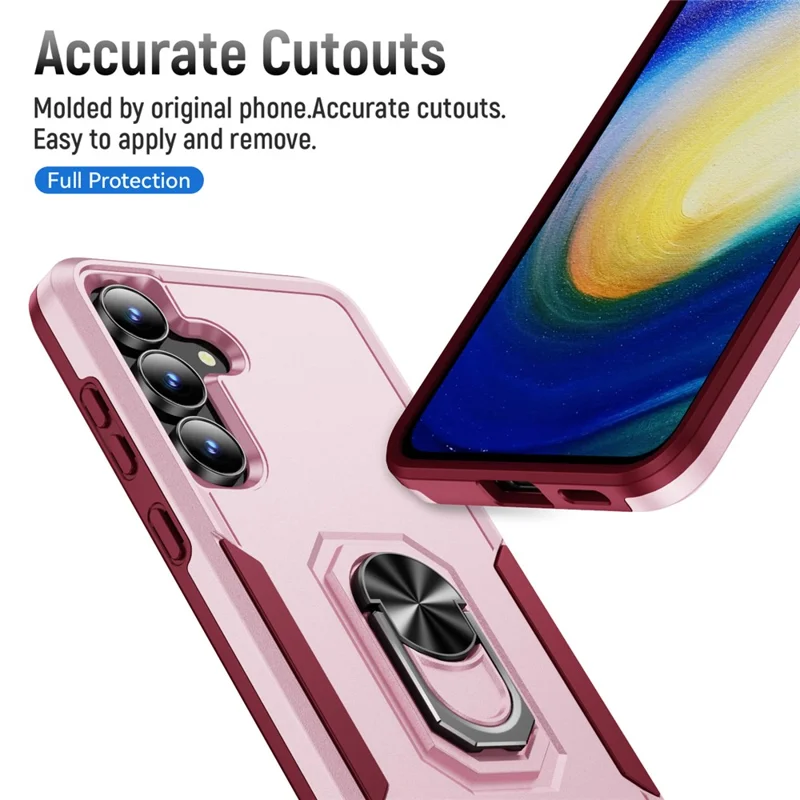 For Samsung Galaxy S25 FE Case Military Grade Ring Kickstand PC + TPU Phone Cover - Pink + Rose